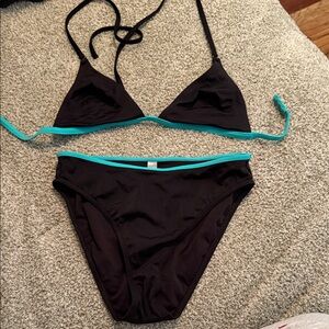 Victoria's Secret Black Bikini with Blue Accents top fits 34B
